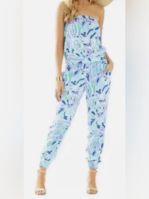 Lilly Pulitzer Emiko Strapless Jumpsuit Lillys Lilac Nice Ink Size Small *READ* thumbnail 4