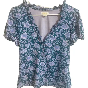 Maeve By Anthropologie Women's Ruffle Puff Sleeve V-Neck Henley Tee Blouse Large thumbnail 7