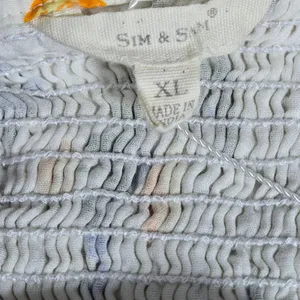Sim & Sam Lemon Print Cotton Halter Mini Dress White Floral‎ Smocked Back XL thumbnail 4
