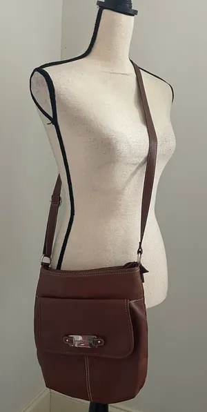 Franco Sarto Brown Pebbled Leather Crossbody Bag Silver‎ Logo Normcore Everyday thumbnail 1