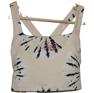 Womens Nike Dri-Fit Cropped Training Tank Top White Cream Black Tie Dye Size S thumbnail 1