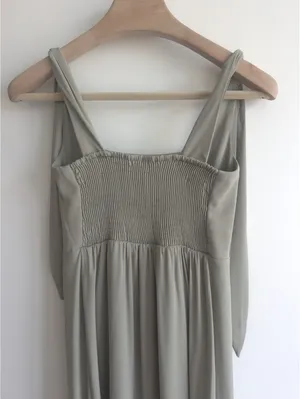 Show Me Your Mumu NWOT Claire Midi Dress Sage Green Tie Strap Side Slit Dress S thumbnail 7