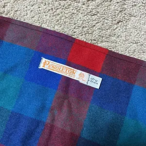 Pendleton Plaid Virgin Wool‎ Scarf Blue Red Purple Fringe Preppy Winter Warm thumbnail 5