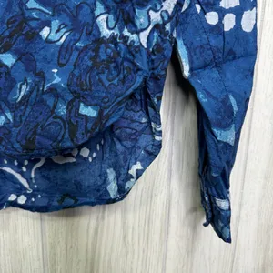 Anthropologie Pilcro The Tavi Ruffled Button Down Blouse Blue Batik Floral Small thumbnail 12
