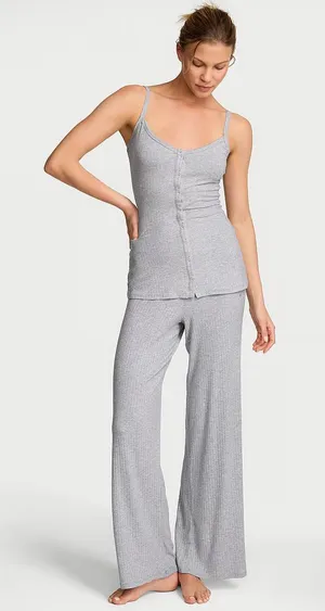 Victoria's Secret Ribbed Sleep Set in Light Gray thumbnail 1