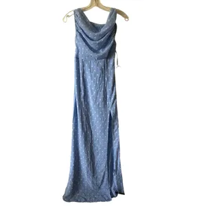 Oh Polly Nivara One-Shoulder Maxi Dress in Blue Polka Dot Size 2 thumbnail 6