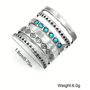 One piece Boho style ring with turquoise accents. Size: 7 thumbnail 3