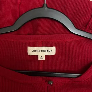 Lucky Brand Cable Knit Sleeve Thermal Henley Top M Red Cotton Boho Gorpcore Fall thumbnail 5