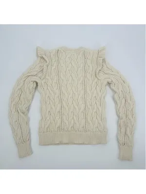 Frame Sofia Cable Knit Ruffle Sweater Beige XS thumbnail 4