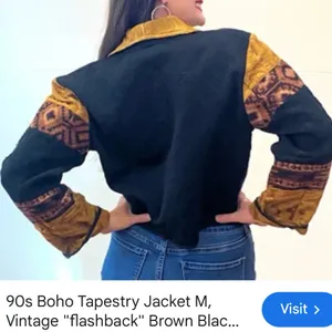 Vintage 1990’s Black and Gold Patterned Jacket Size M thumbnail 11