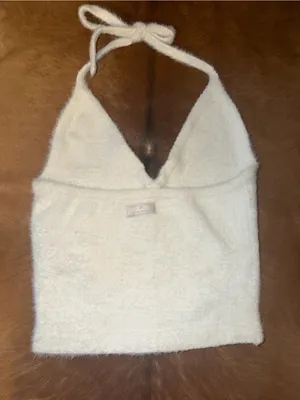 Gymshark x Whitney Simmons Women's Fuzzy Knit Halter Top in white S thumbnail 3