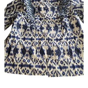 Sezane Boby Ruffle Blouse in Ikat Blue Size: 36 NEW thumbnail 5