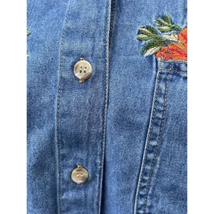 Vintage Cottagecore Autumn Embroidered Denim Shirt Harvest Teacher Western 90s M thumbnail 12