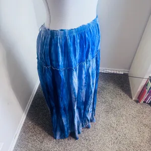 Honey Belle Blue Tie Dye Maxi Skirt Large Boho Tiered Ruffle Peasant thumbnail 2