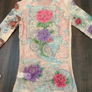 Miami Ink Tattoo Print Mesh Top Tan Koi Fish Floral Long Sleeve Y2K Slim XS/S thumbnail 8