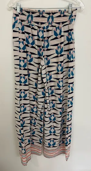Bar IIIAbstract Geometric pants in Cream and Teal Size Medium thumbnail 1