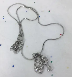 Lock & Key crystal charm silver tone necklace 18” thumbnail 3