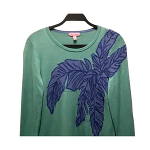 Lilly Pulitzer Charter Aqua Sweater Palm Leaf Design Wool Blend Long Sleeve Size thumbnail 4