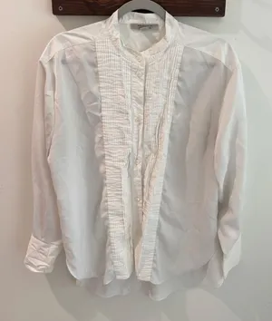AllSaints Mae Shirt White Pleated Bib Tuxedo Blouse Organic Cotton‎ US 6 thumbnail 1