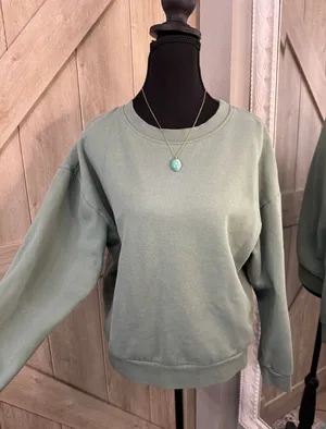 Sage Green Crewneck Sweatshirt Oversized Pullover Top Women Medium thumbnail 1
