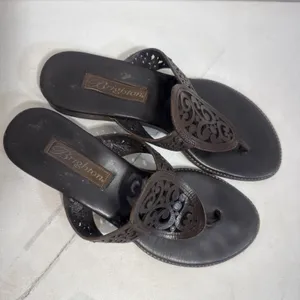Vintage Y2K Brighton Cedar Leather Heart Flip Flop Sandals Shoes Brazil Sz 6.5 thumbnail 2