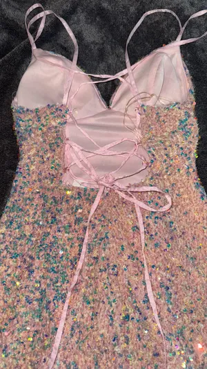 Pink Sequin Homecoming Dress thumbnail 3