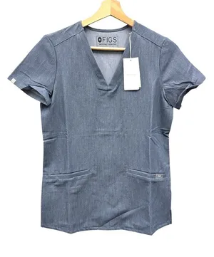 NEW Figs Casma Three Pocket Scrub Top in Heather Denim Size Small thumbnail 1