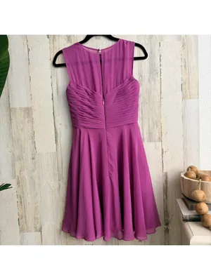 Azazie Women A4 Magenta Pleated Chiffon Fit Flare Formal Dress thumbnail 3