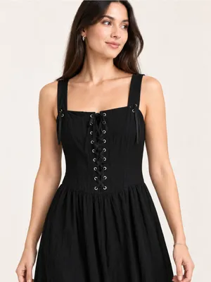 Scarlet Darkness Black Gothic Corset Midi Dress Boho Witchy Alt Festival Size M thumbnail 5