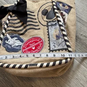 Disney Beige and Black Patch Canvas Tote with Striped Handles thumbnail 7