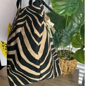 Coach y2k Devin Black Tan Zebra Print Nylon Overnight Tote Pouch thumbnail 4