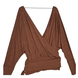 Free People East Coast Wrap Top Moroccan Spice Ribbed Knit Tie Waist NWT L thumbnail 3