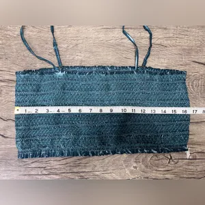 Anthropologie teal smocked bandeau size‎ large thumbnail 4