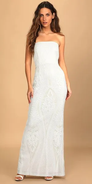 Lulus White Sequin Maxi Dress thumbnail 1