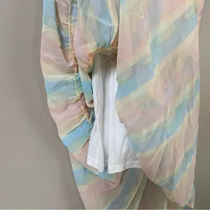 Aakaa NWT pastel rainbow smocked ruffle tiered shoulder tie midi dress Sz Large thumbnail 7