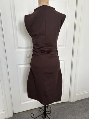 Quince Stretch Cotton Jersey Mock Neck Mini Dress Espresso Brown Sz M thumbnail 4