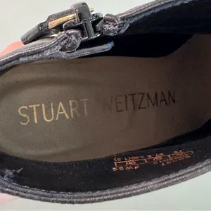 Stuart Weitzman Gardiner Black Lambskin Leather Tie Back Block Heel‎ Booties 7B thumbnail 11