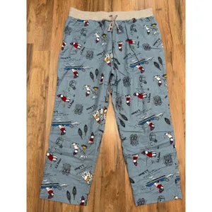L.L.Bean Ski Snow Print Pajama Lounge Pants XL Blue 100% Cotton‎ Sleepwear NWOT thumbnail 3