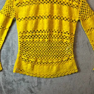 MAJE Crocheted Cotton Sweater‎ In Yellow Size 1 (Small) Boho Bohemian thumbnail 6