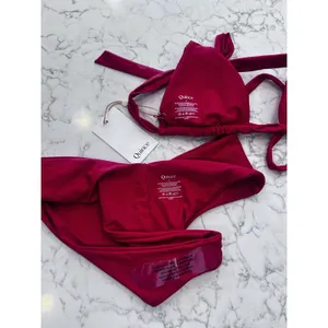 New Quince Cherry Red Italian Full Coverage Ring Triangle Bikini Top & V Bottom thumbnail 3