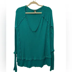 We The Free Teal Waffle Knit Long Sleeve Thumbhole Shirt Top‎ thumbnail 4