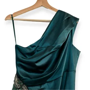 ELIZA J One Shoulder Sleeveless Satin Beaded Sheath Dress Hunter Green Size 8 thumbnail 7
