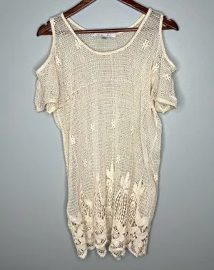 LOVERS + FRIENDS WEEKEND TUNIC cream natural cold shoulder unlined size large thumbnail 3