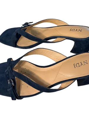 NYDJ Women's Blue Suede Strappy Buckle Heeled Sandals Size 7 New thumbnail 3