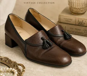 VTG Christian Louboutin Paris Brown Pebbled Leather Tassel Loafer Block Heel thumbnail 1