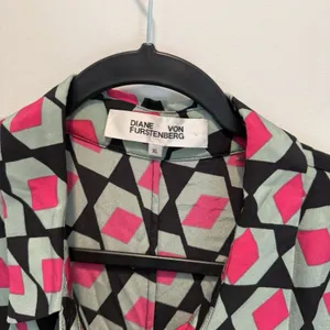 DVF Silk Kendyl Maxi Dress Hexagon Print Size XL Geometric thumbnail 4