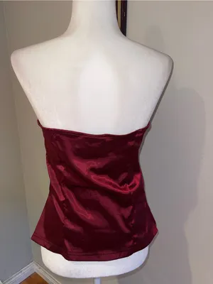 Angie Strapless Satin Corset Top in Burgundy thumbnail 4