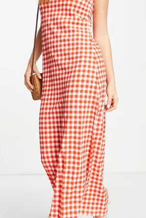 WAYF Midi Lined dress red and white gingham pattern contemporary Size small thumbnail 2