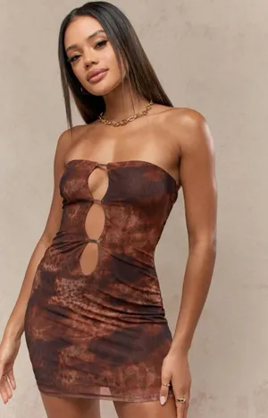 Missguided Brown Strapless Cutout Dress S thumbnail 1