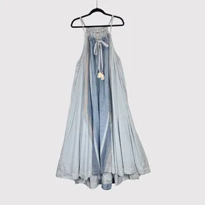 Free People Maxi Dress Blue Paradise and Back Striped Tasseled Flowy Boho Small thumbnail 2